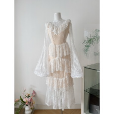 批发ChiclyNana  欧美风重工<b class='q'>连衣裙</b>生日宴会礼服裙立领刺绣荷叶边长裙