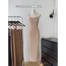 批发summer rose法式烫钻吊带连衣裙高端轻奢晚<b class='q'>礼服</b>年会party露背长裙