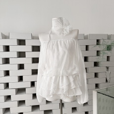 批发JUNSTUDIO【纯洁月光】白色<b class='q'>一字肩</b>上衣花朵气质蕾丝冰丝雪纺衫