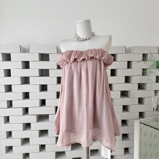 批发Wuu2sweet吴太甜 法式<b class='q'>一字肩</b>泡泡袖雪纺衬衫女韩系漂亮小上衣