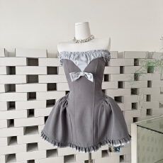 批发越南代购设计师<b class='q'>品牌</b>正品baabeeboo2026新款精致风一字肩连衣裙