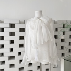 批发FairyJiang<b class='q'>秋</b>季轻薄喇叭袖白色衬衫套装女内搭蕾丝吊带背心两件套