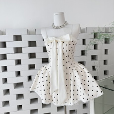 批发【Jean SOO】W0311山石衣黑糖波波复古波点印花收腰抹胸<b class='q'>蓬蓬裙</b>女