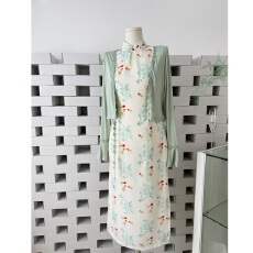 批发凌茜恣禾 鱼戏荷间'新中式锦鲤改良旗袍女早<b class='q'>春</b>漂亮无袖修身连衣裙