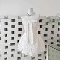 批发LDTJ原创 春纯欲法式气质抹胸蝴蝶结生日定制进口蕾丝连衣短<b class='q'>裙</b>女