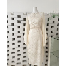 批发新中式改良旗袍无袖挂脖连衣裙女夏季修身提花绝美收腰包臀长<b class='q'>裙子</b>