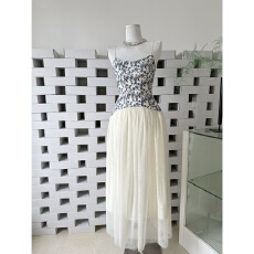 批发板栗可可Bankelili'中古秀场'Jennie<b class='q'>同款</b>天丝收腰网纱鱼骨礼服裙