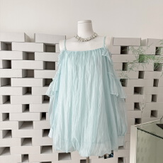 批发Hotdog 热狗很辣【梦野长廊】荷叶边花苞吊带裙女清冷气质<b class='q'>连衣裙</b>