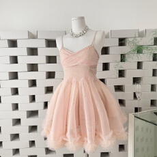 批发迟伞伞26/ss 桃乐丝 10米耗材裸色花朵吊带蓬蓬芭蕾<b class='q'>连衣裙</b>短裙女