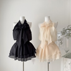 批发迟<b class='q'>伞</b><b class='q'>伞</b>26/ss 清水千金 小香山茶花系带挂脖连衣<b class='q'>裙</b>短<b class='q'>裙</b>香槟米/黑色