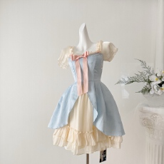 批发Blovelan马卡龙之梦 少女蝴蝶结<b class='q'>提花</b>雪纺方领公主蛋糕蓬蓬<b class='q'>连衣裙</b>