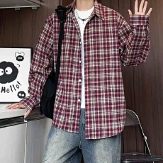 批发[] 港风宽松格子长袖衬衫<b class='q'>男</b>女美式街头POLO衬衣撞色外套潮