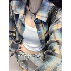 日系风vintage格子衬衫女春秋新款叠穿小众多巴胺穿搭衬衣