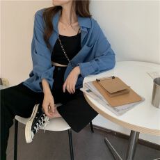 批发[] 防晒衬衣<b class='q'>女</b>夏季新款慵懒风复古港味上衣设计感小众长袖开