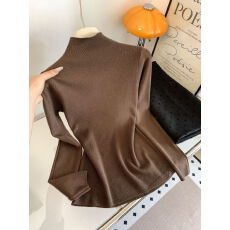 批发实拍 咖色半高领针织衫女秋冬软糯毛衣内搭美拉德穿搭<b class='q'>打底衫</b>上衣