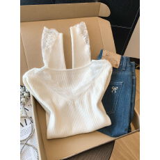 批发实拍 韩系甜美气质V领蕾丝打底衫秋冬季内搭修身显瘦针织上衣<b class='q'>女</b>潮