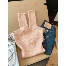 批发实拍 法式纯欲蕾丝拼接内搭上衣小众长袖针织衫女秋冬<b class='q'>修身</b>显瘦潮