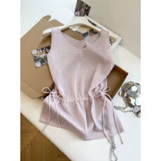 批发实拍韩系纯色设计感小众吊带背心针织镂空抽绳无袖上衣夏季新款女