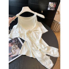 批发实拍法式蝴蝶结设计感露肩针织<b class='q'>吊带</b>背心女夏季修身显瘦假两件上衣