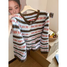 批发实拍 法式复古费尔岛重工针织开衫女秋冬季慵懒宽松显瘦<b class='q'>毛衣</b>外套