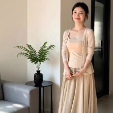 批发禅意温柔风内搭背心棉麻半身裙女春季防晒开衫显瘦大摆<b class='q'>长裙</b>三件套