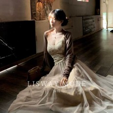 批发温柔风纯欲穿搭一整套<b class='q'>长裙</b>子高级感蕾丝吊带开衫网纱半身裙三件套