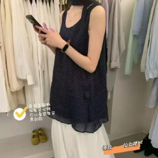 批发独特漂亮圆点方领吊带背心女夏外穿薄款小众设计感中长款<b class='q'>无袖</b><b class='q'>上衣</b>