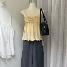 批发26年<b class='q'>夏</b>上新韩系甜美温柔风褶皱木耳边叠穿吊带背心