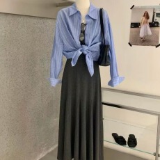 批发新款开叉慵懒风<b class='q'>衬衫</b>+修身显瘦连衣裙套装