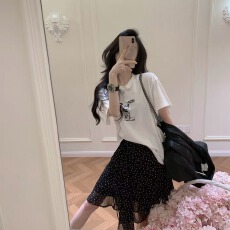 短袖波点短裙套装