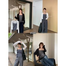 批发法式格纹吊带背心+内搭上衣韩版<b class='q'>长袖</b>外搭两件套装