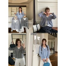 批发26年早<b class='q'>春</b>！韩系蝴蝶结系带格子假两件开衫百搭显瘦小衫