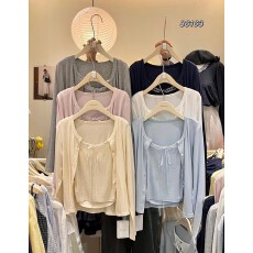 批发【Miss Lin】<b class='q'>韩版</b>蕾丝边系绳子吊带背心+甜美开衫套装