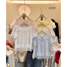 批发韩版气质减龄显瘦百搭通勤风简约荷叶边上衣