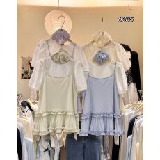 批发韩系甜美荷叶边<b class='q'>吊带</b>背心两件套女温柔穿搭上衣