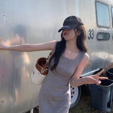 批发夏季2025年新款韩系针织连衣裙背心内搭外穿开叉吊带打底裙女