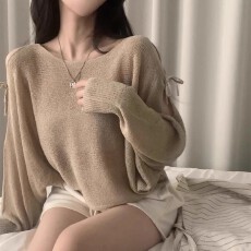 批发韩版设计感镂空系带蝴蝶结针织衫女秋季新款温柔风<b class='q'>宽松</b>薄款<b class='q'>上衣</b>
