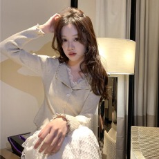 批发秋冬新款蕾丝花边V领<b class='q'>假两件</b>毛衣2025韩系少女波浪花边下摆<b class='q'>针织衫</b>