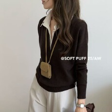 批发2025秋冬装新款条纹拼接<b class='q'>假两件</b>POLO领毛衣女法式高级感<b class='q'>针织衫</b>