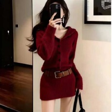 批发韩系气质慵懒针织包臀连衣裙女2026年春季小个子气质收腰毛衣短裙