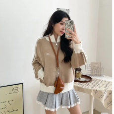 批发休闲美式拼色立领翻领针织衫 刺绣字母拉链开衫 春季款<b class='q'>棒球</b>服上衣