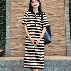 批发小个子气质撞色条纹polo连衣裙女夏季2026新款裙子慵懒松弛感长裙