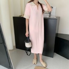 批发2026新款休闲甜美气质减龄polo黑色连衣裙长款温柔复古初恋小黑裙