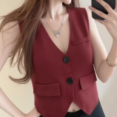 批发2026夏季韩版百搭新款小香风V领纯色软糯短款<b class='q'>包</b><b class='q'>芯</b><b class='q'>丝</b>针织背心开衫