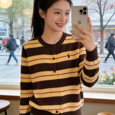 2026春夏季新款百搭洋气时尚复古韩版刺绣撞色条纹单排扣长袖开衫