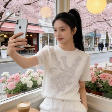 2026年夏季新款百搭洋气时尚烫钻春季新款轻奢气质显瘦短袖毛衣