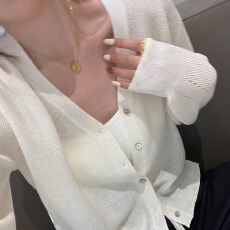 批发韩系纯色质感<b class='q'>开衫</b>2026年夏季款女装宽松显瘦长袖V领<b class='q'>针织</b>防晒衫
