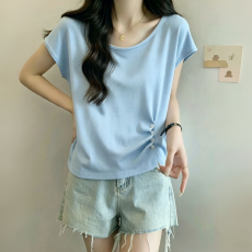 批发设计感圆领冰丝短袖针织衫女款2026新款夏季修身显瘦薄款针织上衣