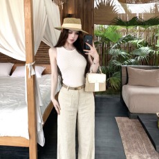 批发老钱风卡其色针织工字背心女夏季外穿内搭<b class='q'>修身</b>短款<b class='q'>打底衫</b>无袖上衣