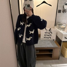 批发撞色韩版氛围感加厚毛衣开衫女2026年秋冬款圆领保暖针织外套